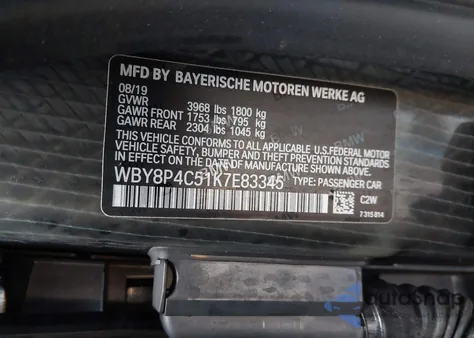 2019 BMW I3 120Ah W/Range Extender from USA, damaged, VIN WBY8P4C51K7E83345